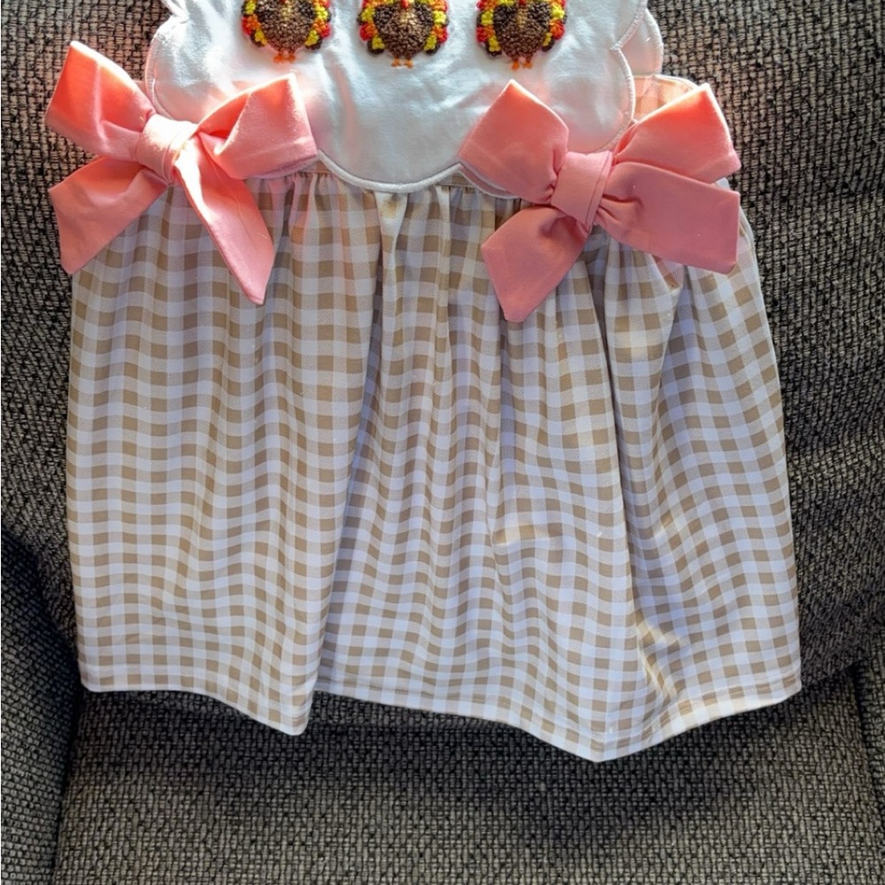 Pink and Brown Checkered Kids Casual Dress